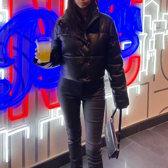 Mango Quilted Faux Leather Puffer Black - Picture 2 of 8